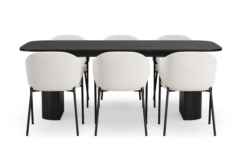 Kopparbo Matbord 200 cm med 6 Filip Matstolar - Svart / Vit Bouclé - Möbler - Bord & matgrupper - Matgrupper