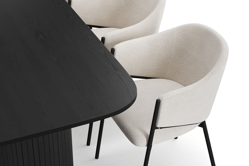 Kopparbo Matbord 200 cm med 6 Filip Matstolar - Svart / Vit Bouclé - Möbler - Bord & matgrupper - Matgrupper