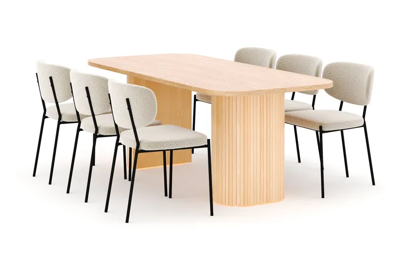 Kopparbo Matbord 200 cm med 6 Gemmiano Stolar, Natur