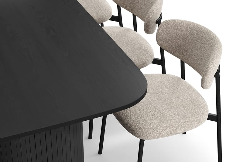 Kopparbo Matbord 200 cm med 6 Lucy Matstolar - Svart / Greige Bouclé / Metallben Svart - Möbler - Bord & matgrupper - Matgrupper