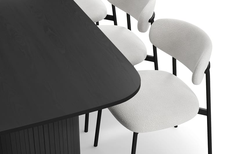 Kopparbo Matbord 200 cm med 6 Lucy Matstolar - Svart / Vit Bouclé / Metallben Svart - Möbler - Bord & matgrupper - Matgrupper