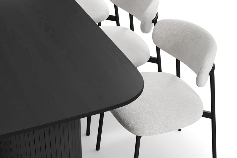 Kopparbo Matbord 200 cm med 6 Lucy Matstolar - Svart / Vit Bouclé / Metallben Svart - Möbler - Bord & matgrupper - Matgrupper