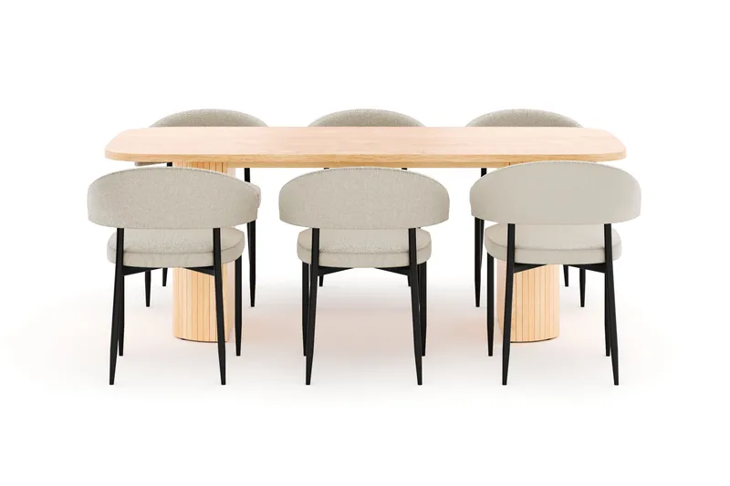 Kopparbo Matbord 200 cm med 6 Sawako Stolar - Natur - Möbler - Bord & matgrupper - Matgrupper