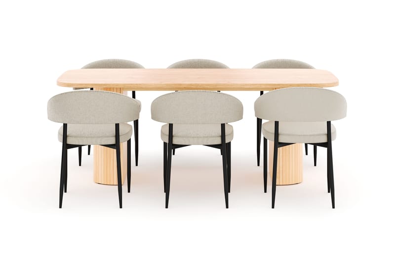 Kopparbo Matbord 200 cm med 6 Sawako Stolar - Natur - Möbler - Bord & matgrupper - Matgrupper