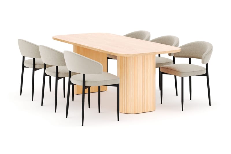 Kopparbo Matbord 200 cm med 6 Sawako Stolar - Natur - Möbler - Bord & matgrupper - Matgrupper