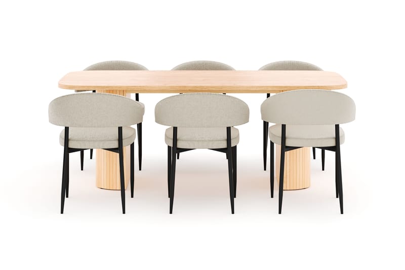 Kopparbo Matbord 200 cm med 6 Sawako Stolar - Natur - Möbler - Bord & matgrupper - Matgrupper