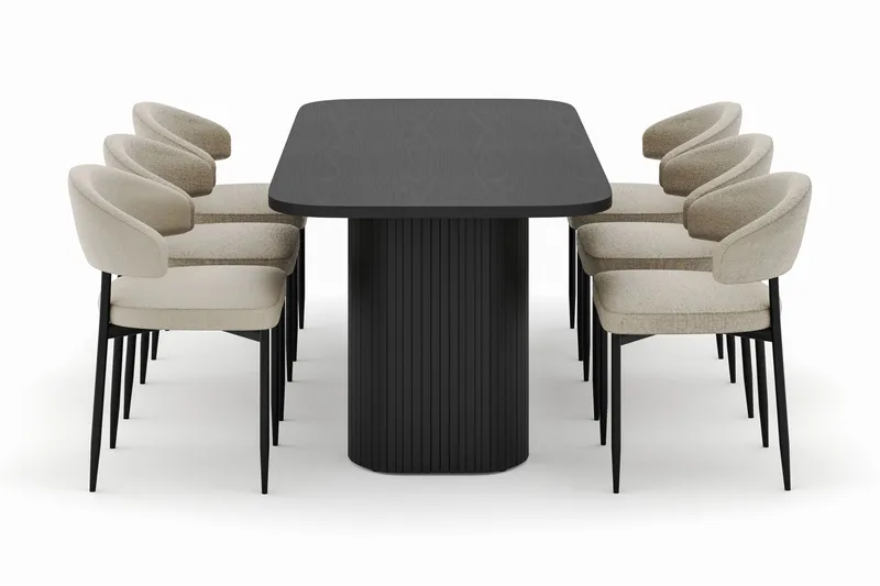 Kopparbo Matbord 200 cm med 6 Sawako Stolar - Svart - Möbler - Bord & matgrupper - Matgrupper