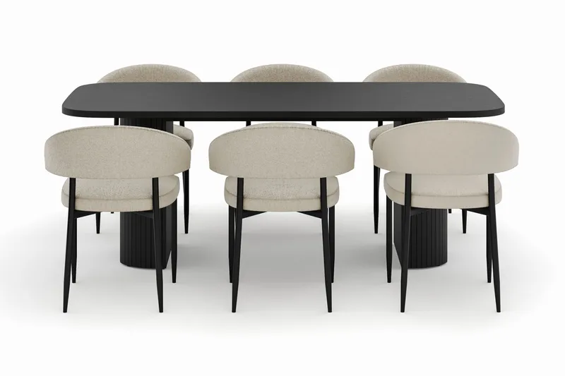 Kopparbo Matbord 200 cm med 6 Sawako Stolar - Svart - Möbler - Bord & matgrupper - Matgrupper