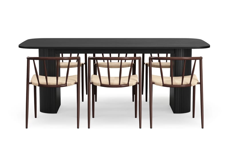 Kopparbo Matbord 200 cm med 6 Winston Matstolar - Svart / Beige / Metallben Rökt ek - Möbler - Bord & matgrupper - Matgrupper