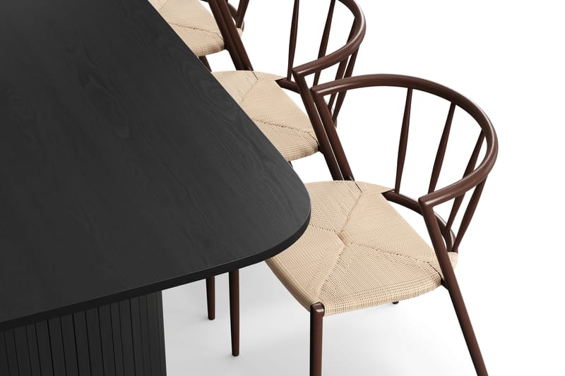 Kopparbo Matbord 200 cm med 6 Winston Matstolar - Svart / Beige / Metallben Rökt ek - Möbler - Bord & matgrupper - Matgrupper