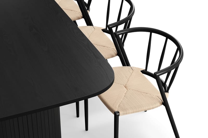 Kopparbo Matbord 200 cm med 6 Winston Matstolar - Svart / Beige / Metallben Svart - Möbler - Bord & matgrupper - Matgrupper