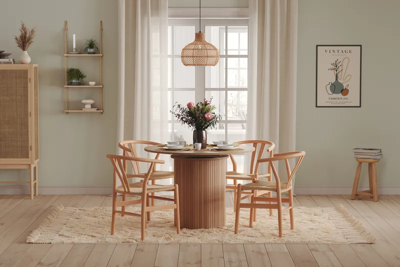 Kopparbo Ljust Runt Matbord 106 cm Förlängningsbart med illäggsskiva - Vitlaserat Ek / Trä - Möbler - Bord & matgrupper - Matbord & köksbord