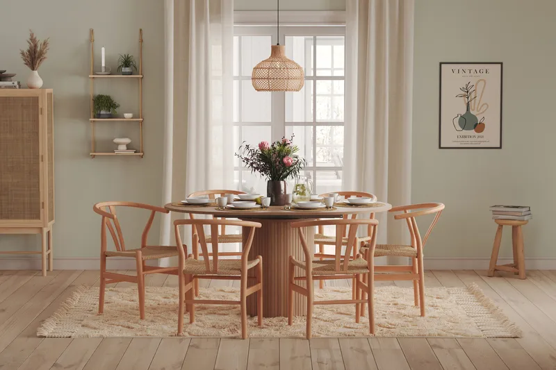 Kopparbo Ljust Runt Matbord 106 cm Förlängningsbart med illäggsskiva - Vitlaserat Ek / Trä - Möbler - Bord & matgrupper - Matbord & köksbord