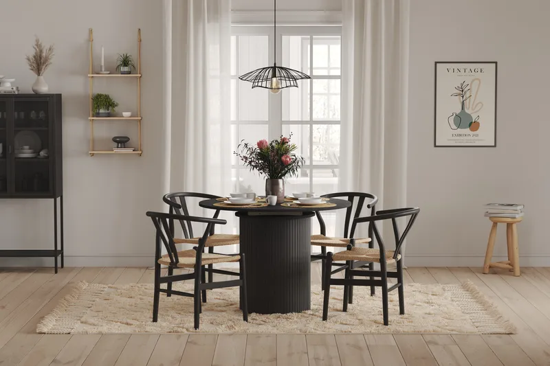Kopparbo Matbord Runt 106-156 cm Förlängningsbart - Svart trä - Möbler - Bord & matgrupper - Matbord & köksbord
