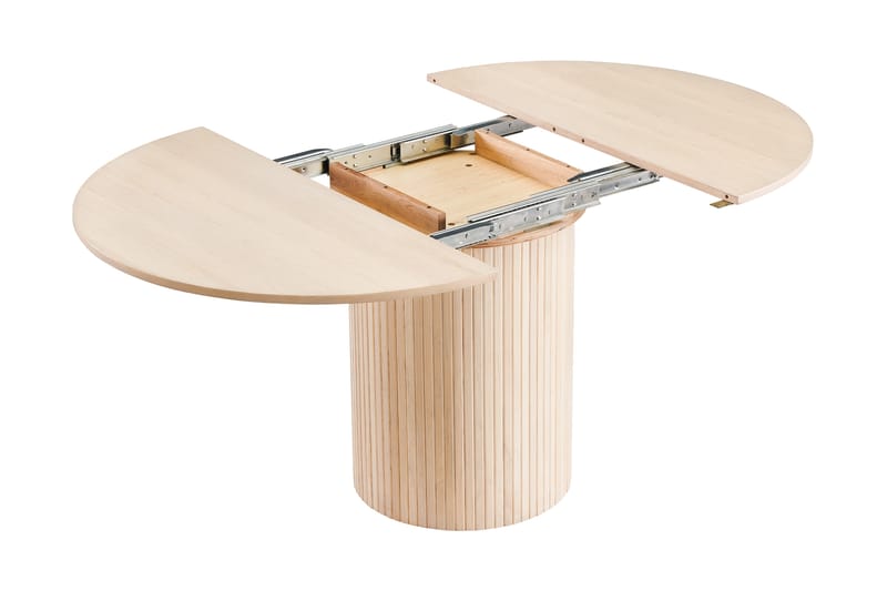Kopparbo Runt Matbord 130 cm Förlängningsbart med illäggsskiva - Vitlaserat Ek / Ljusbeige - Möbler - Bord & matgrupper - Matbord & köksbord