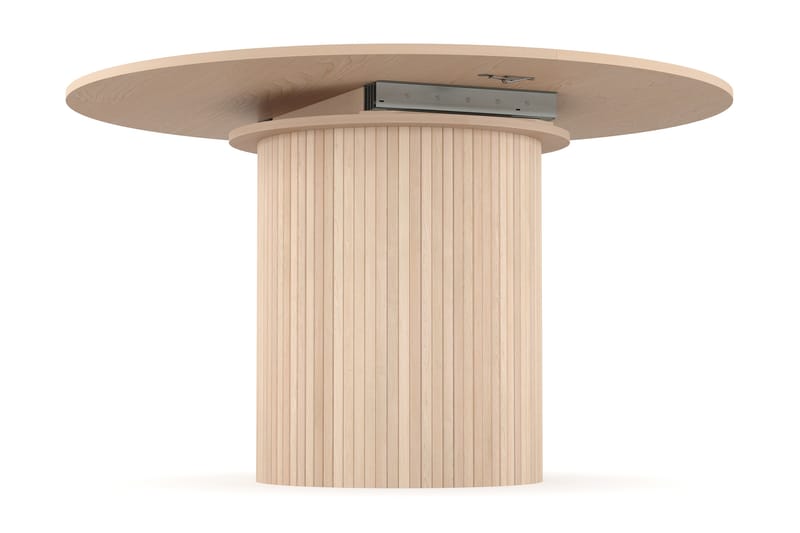 Kopparbo Runt Matbord 130 cm Förlängningsbart med illäggsskiva - Vitlaserat Ek / Ljusbeige - Möbler - Bord & matgrupper - Matbord & köksbord
