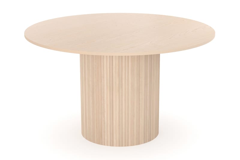 Kopparbo Matbord Runt 130 cm Förlängningsbart - Ljust vitlaserat ekträ - Matbord & köksbord