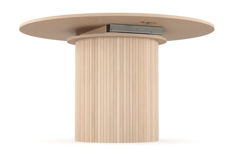 Kopparbo Runt Matbord 130 cm Förlängningsbart med illäggsskiva - Vitlaserat Ek / Ljusbeige - Möbler - Bord & matgrupper - Matbord & köksbord