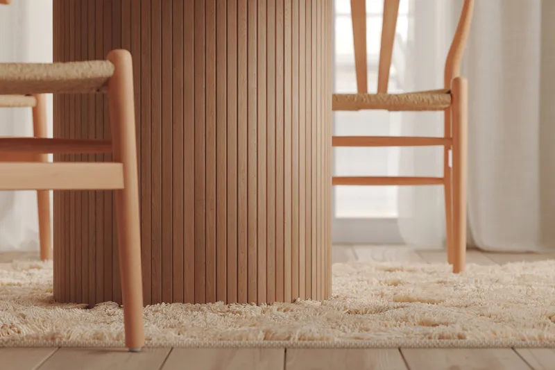 Kopparbo Runt Matbord 130 cm Förlängningsbart med illäggsskiva - Vitlaserat Ek / Ljusbeige - Möbler - Bord & matgrupper - Matbord & köksbord