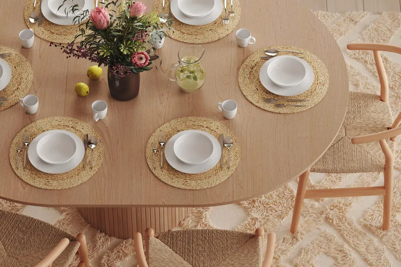 Kopparbo Runt Matbord 130 cm Förlängningsbart med illäggsskiva - Vitlaserat Ek / Ljusbeige - Möbler - Bord & matgrupper - Matbord & köksbord