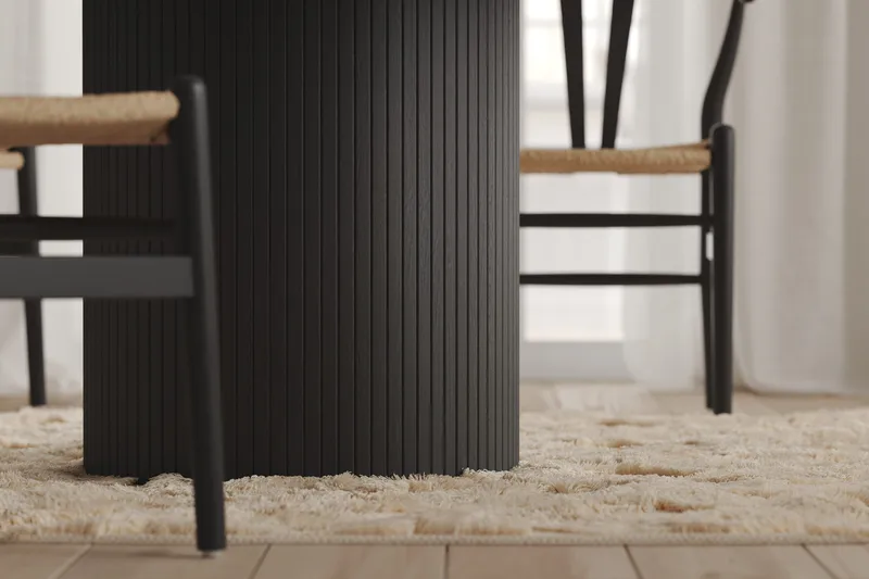 Kopparbo Runt Matbord 130 cm Förlängningsbar med illäggsskiva - Svart Trä / Ribbad - Möbler - Bord & matgrupper - Matbord & köksbord