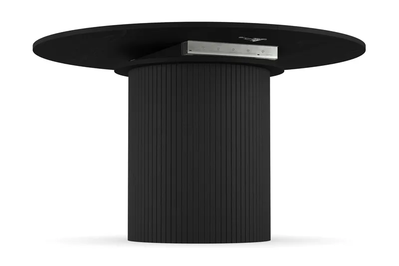 Kopparbo Runt Matbord 130 cm Förlängningsbar med illäggsskiva - Svart Trä / Ribbad - Möbler - Bord & matgrupper - Matbord & köksbord