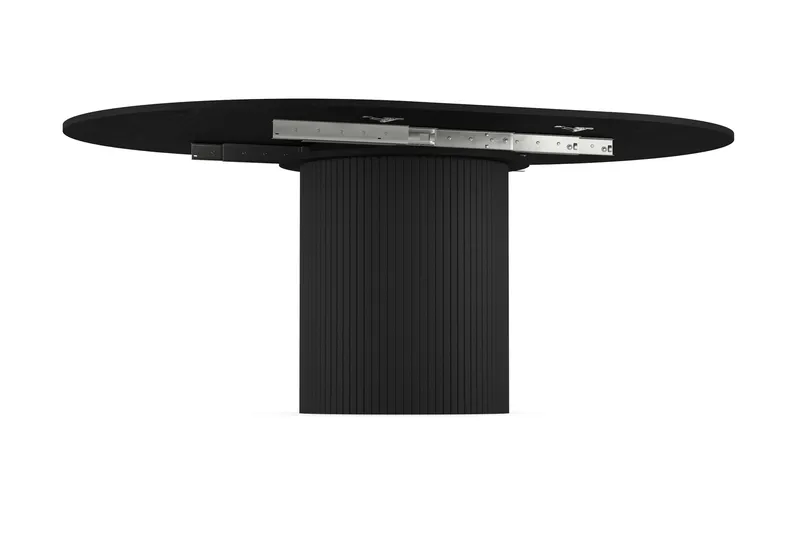 Kopparbo Runt Matbord 130 cm Förlängningsbar med illäggsskiva - Svart Trä / Ribbad - Möbler - Bord & matgrupper - Matbord & köksbord