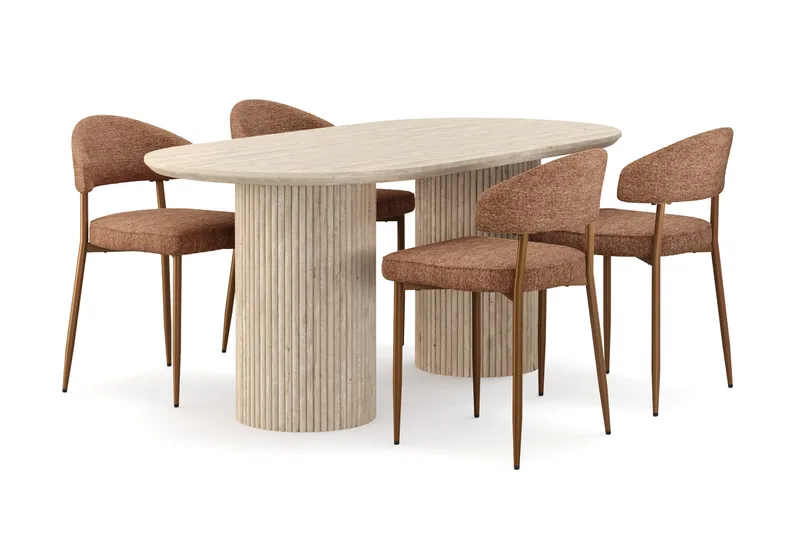 Kopparbo Matbord Travetin utseende med 4 st Jairam Matstolar, Beige