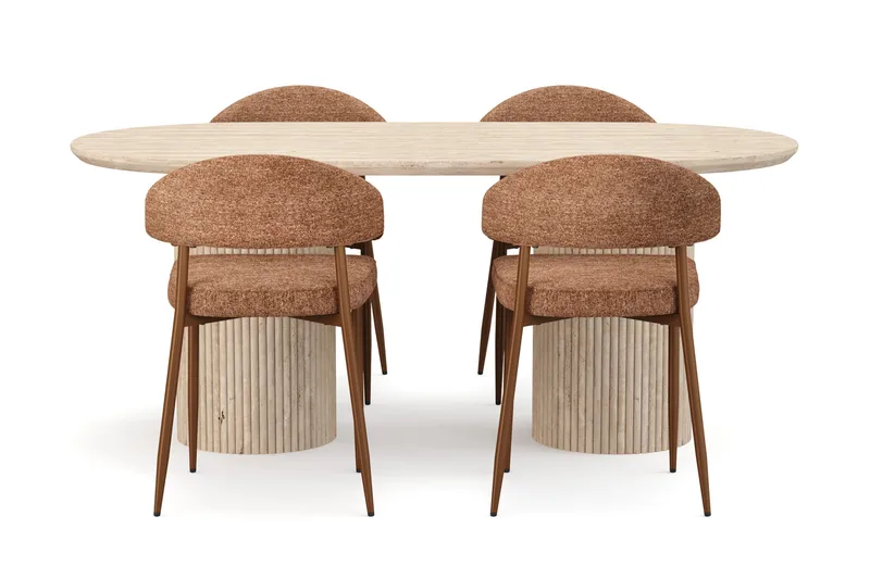 Kopparbo Matbord Travetin utseende med 4 st Jairam Matstolar - Beige - Möbler - Bord & matgrupper - Matgrupper