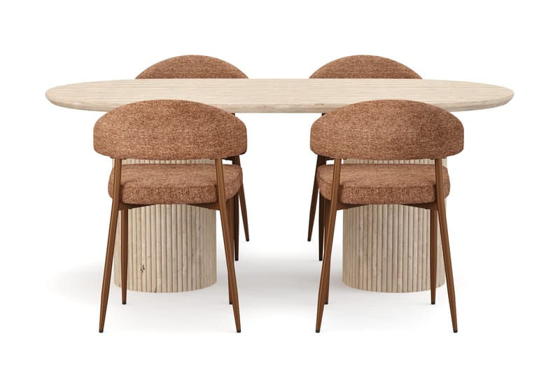 Kopparbo Matbord Travetin utseende med 4 st Jairam Matstolar - Beige - Möbler - Bord & matgrupper - Matgrupper