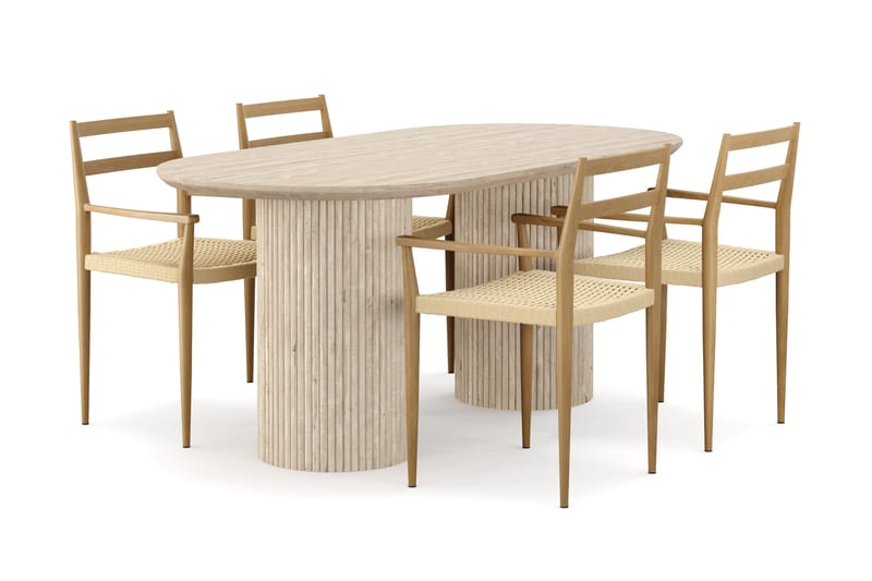 Kopparbo Matbord Travetin utseende med 4 st Jamna Karmstolar - Beige - Möbler - Bord & matgrupper - Matgrupper