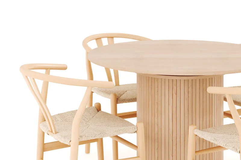 Kopparbo Matgrupp 106 cm Rund Förlängningsbart med 4 Dastoori Matstolar - Whitewash - Möbler - Bord & matgrupper - Matgrupper