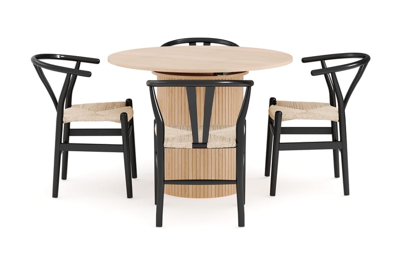 Kopparbo Matgrupp 106 cm Rund Förlängningsbart med 4 Dastoori Matstolar - Whitewash - Möbler - Bord & matgrupper - Matgrupper