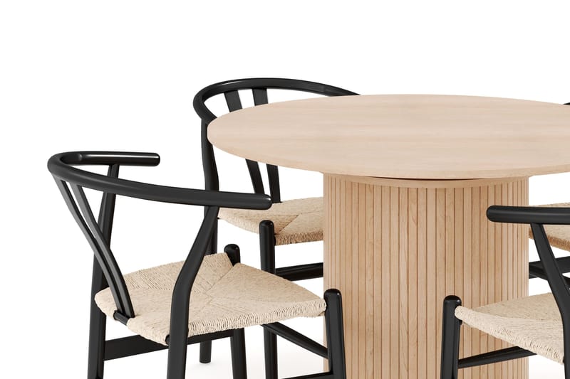 Kopparbo Matgrupp 106 cm Rund Förlängningsbart med 4 Dastoori Matstolar - Whitewash - Möbler - Bord & matgrupper - Matgrupper