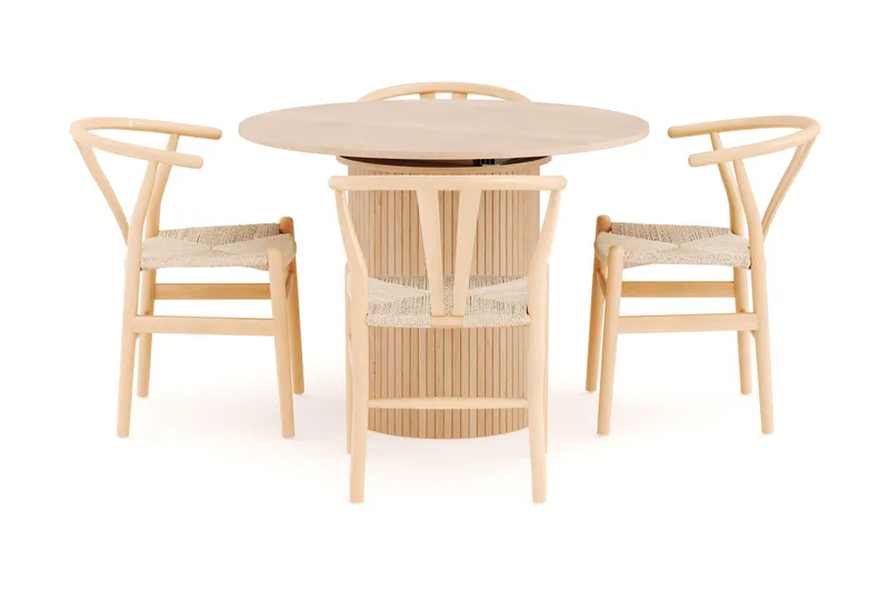 Kopparbo Matgrupp 106 cm Rund Förlängningsbart med 4 Dastoori Matstolar - Whitewash - Möbler - Bord & matgrupper - Matgrupper