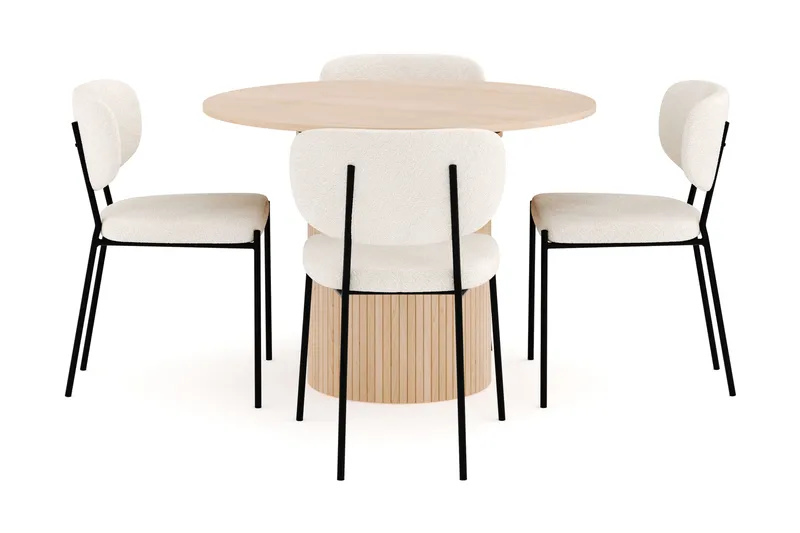 Kopparbo Matgrupp 106 cm Rund Förlängningsbart med 4 Gemmiano Matstolar - Whitewash - Möbler - Bord & matgrupper - Matgrupper