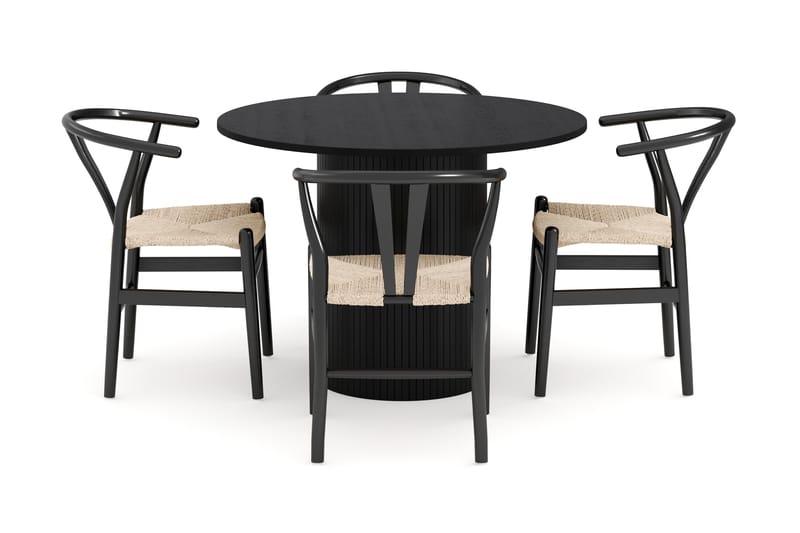 Kopparbo Matgrupp 106 cm Rund med 4 Dastoori Matstol - 2220067-4,2229318-1 - Svart - Möbler - Bord & matgrupper - Matgrupper