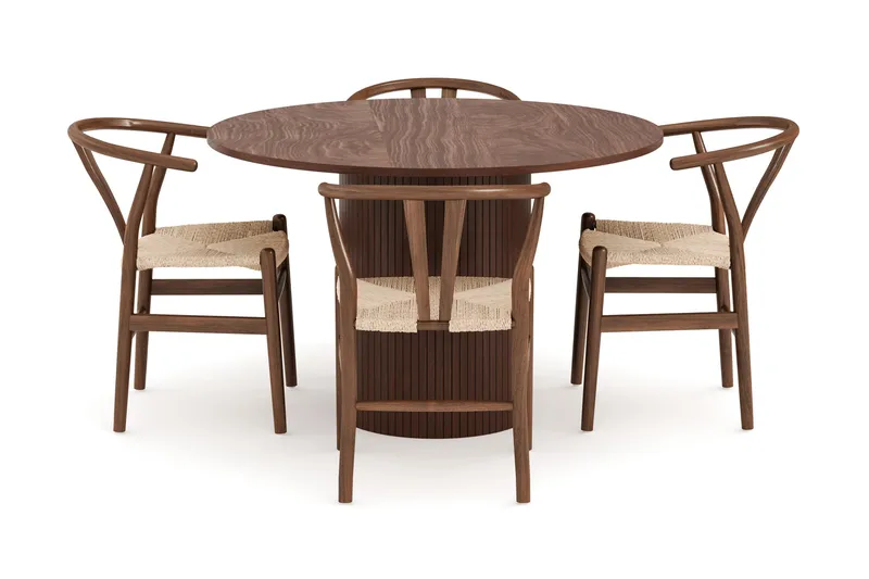 Kopparbo Matgrupp 120 cm Rund med 4 Dastoori Matstol - 2220070-4,2223290-1 - Mörkbrun - Möbler - Bord & matgrupper - Matgrupper