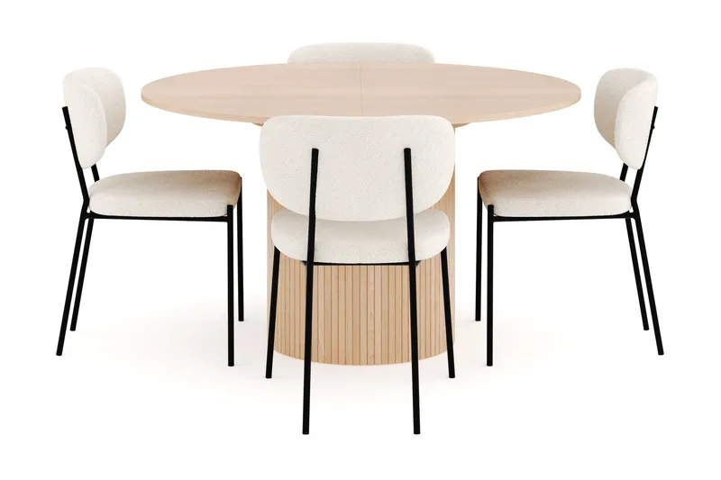 Kopparbo Matgrupp 130 cm Rund Förlängningsbart med 4 Gemmiano Matstolar - Whitewash - Möbler - Bord & matgrupper - Matgrupper