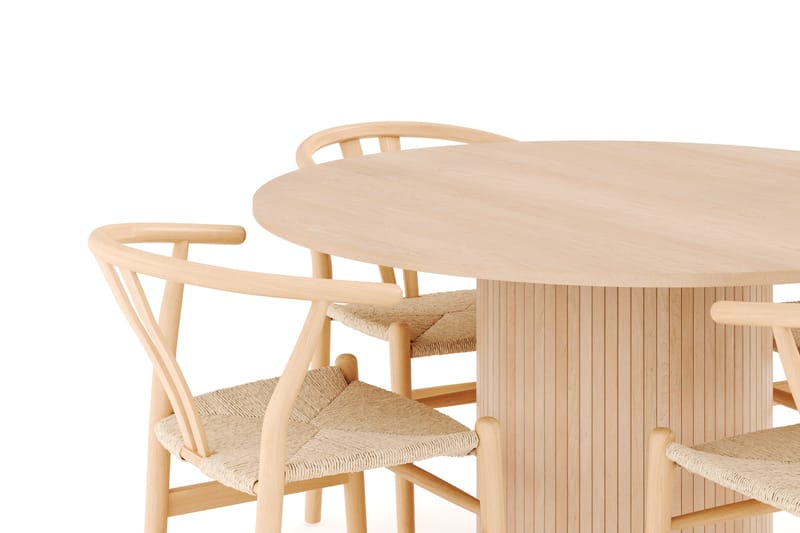 Kopparbo Matgrupp 130 cm Rund med 4 Dastoori Matstolar - Beige - Möbler - Bord & matgrupper - Matgrupper