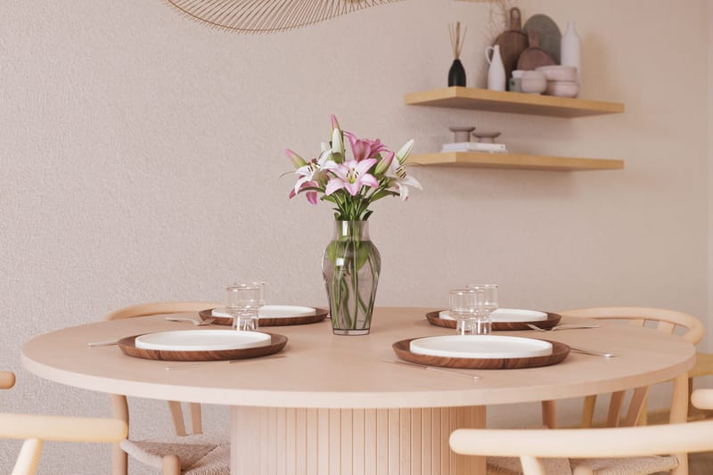 Kopparbo Matgrupp 130 cm Rund med 4 Dastoori Matstolar - Beige - Möbler - Bord & matgrupper - Matgrupper