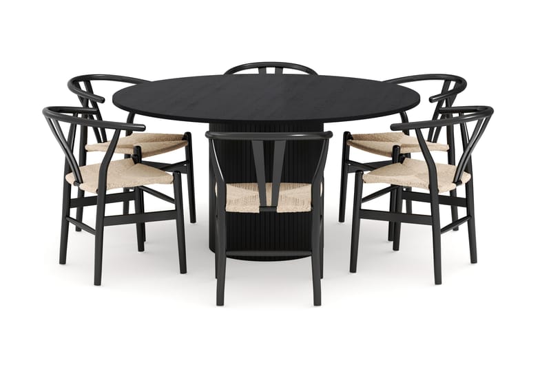 Kopparbo Matgrupp 150 cm Rund med 6 Dastoori Matstol - 2220067-6,2229296-1 - Svart - Möbler - Bord & matgrupper - Matgrupper