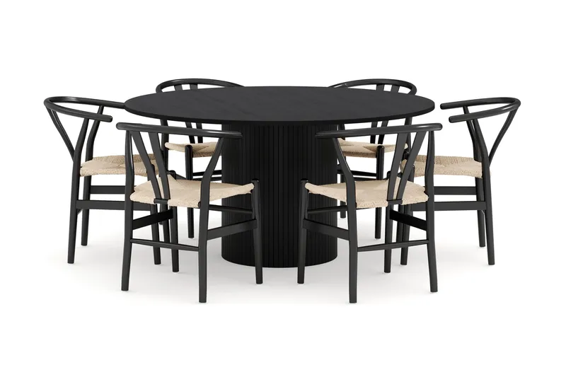 Kopparbo Matgrupp 150 cm Rund med 6 Dastoori Matstolar - Svart - Möbler - Bord & matgrupper - Matgrupper