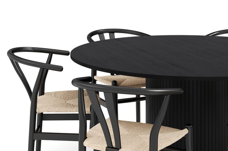 Kopparbo Matgrupp 150 cm Rund med 6 Dastoori Matstolar - Svart - Möbler - Bord & matgrupper - Matgrupper