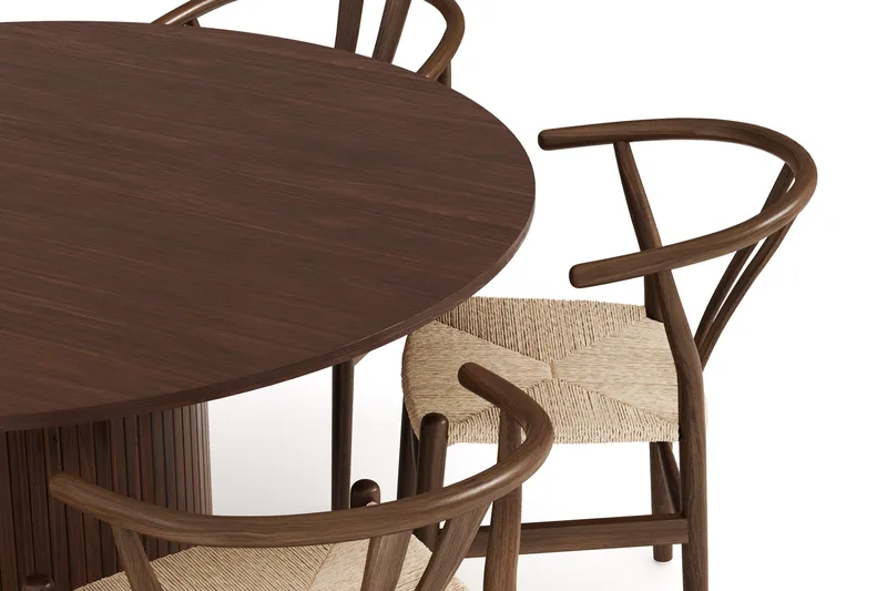 Kopparbo Matgrupp 150 cm Rund med 6 Dastoori Matstolar - Valnöt - Möbler - Bord & matgrupper - Matgrupper