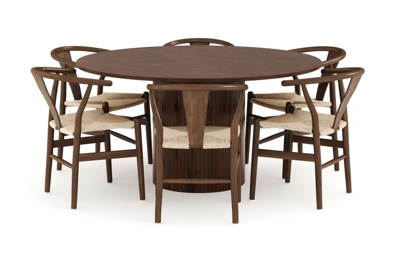 Kopparbo Matgrupp 150 cm Rund med 6 Dastoori Matstolar, Valnöt