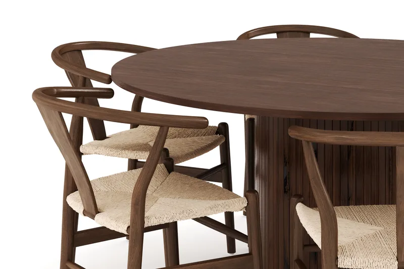 Kopparbo Matgrupp 150 cm Rund med 6 Dastoori Matstolar - Valnöt - Möbler - Bord & matgrupper - Matgrupper