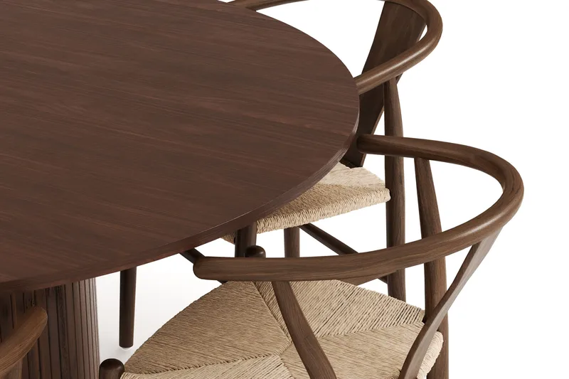 Kopparbo Matgrupp 150 cm Rund med 6 Dastoori Matstolar - Valnöt - Möbler - Bord & matgrupper - Matgrupper