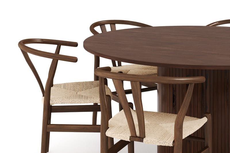 Kopparbo Matgrupp 150 cm Rund med 6 Dastoori Matstolar - Valnöt - Möbler - Bord & matgrupper - Matgrupper