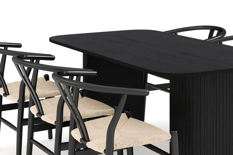 Kopparbo Matgrupp 160 cm med 6 Dastoori Matstol - 2220067-6,2229297-1 - Svart - Möbler - Bord & matgrupper - Matgrupper